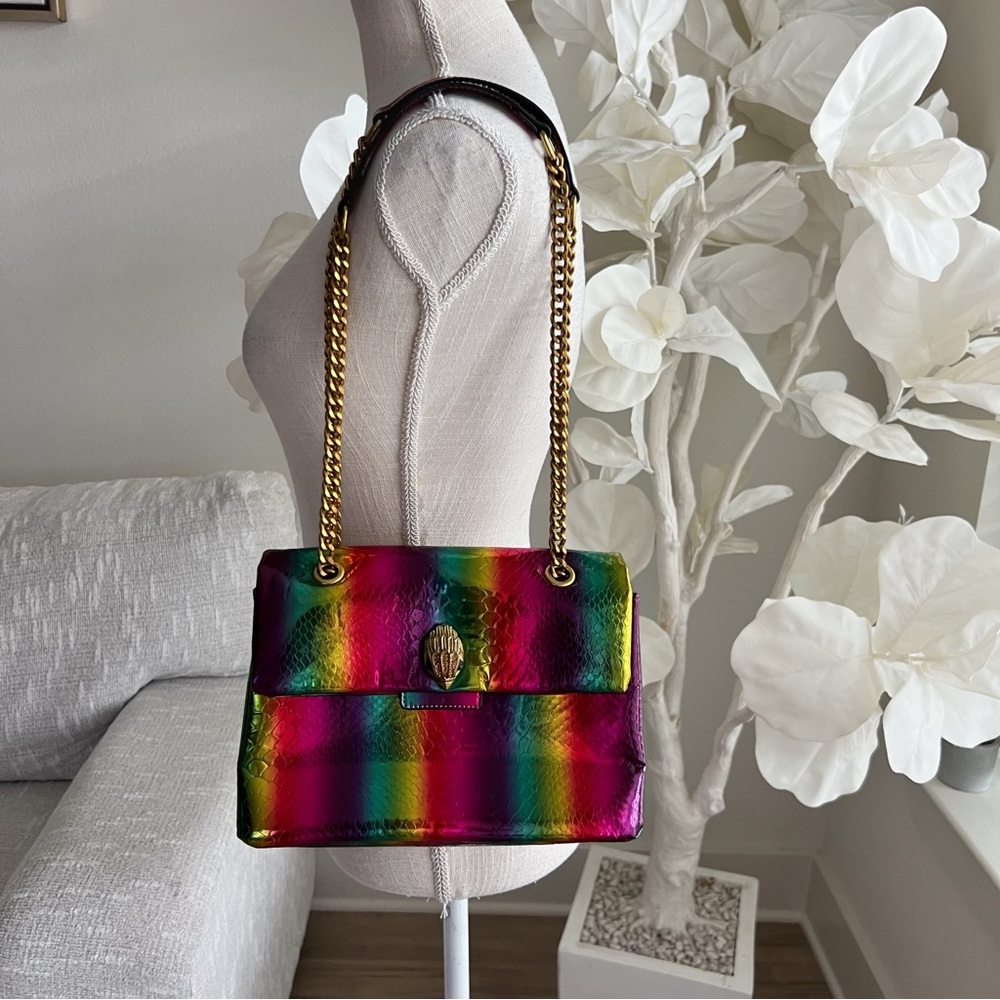Iridescent Rainbow Leather Shoulder Bag with Gold Chain